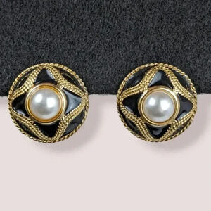 Anne Klein Vintage Pearl Enamel Earrings